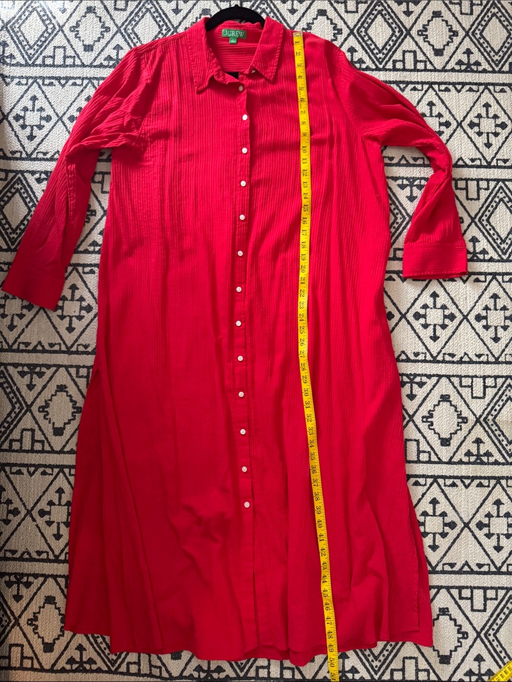 J. Crew Vibrant Red Long Sleeve Button-Front Shirt Dress - Picture 7 of 8